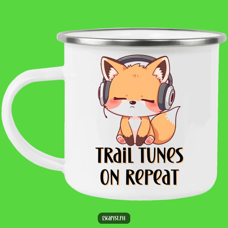 Funny Sleepy Fox Headphones Bobbing Camping Mug - Hilarious Outdoor Music Gift