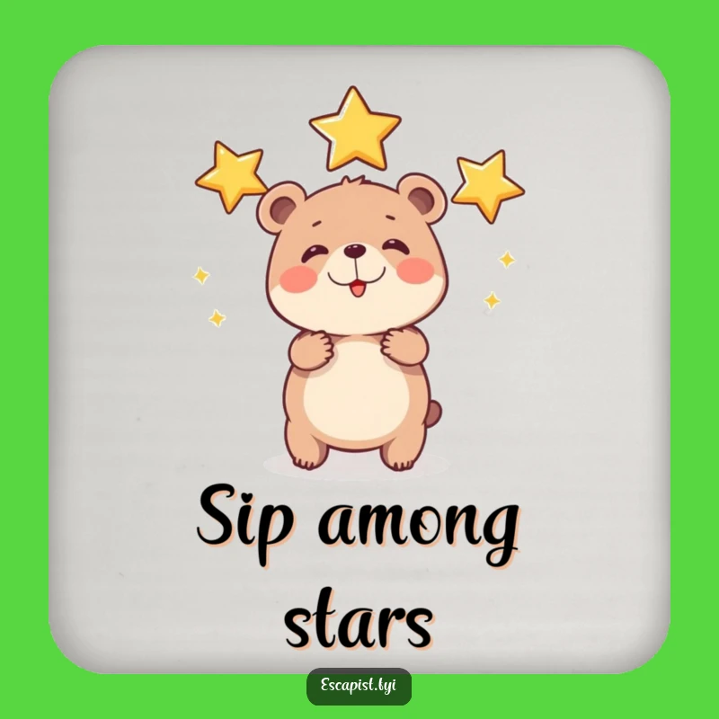 Funny Bear Cub Star Coasters (Set of 4): Protect Surfaces with Cosmic Charm