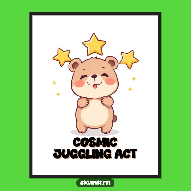 Funny Bear Cub Star Poster: Inspiring Wall Art for Dreamers and Ambitious Souls