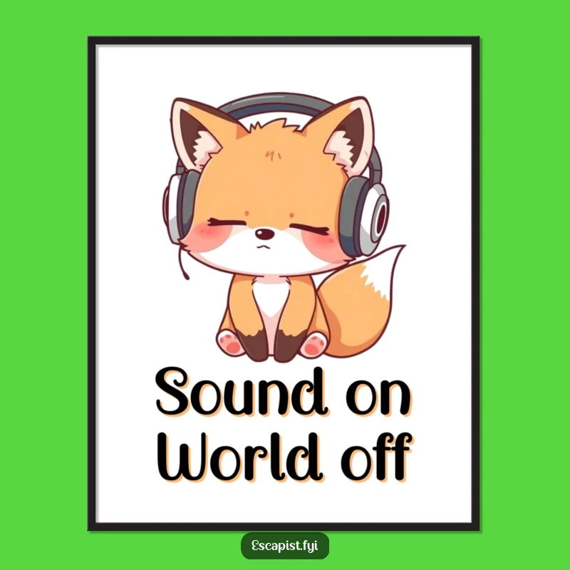 Funny Sleepy Fox Headphones Bobbing Poster - Quirky & Hilarious Wall Art Gift