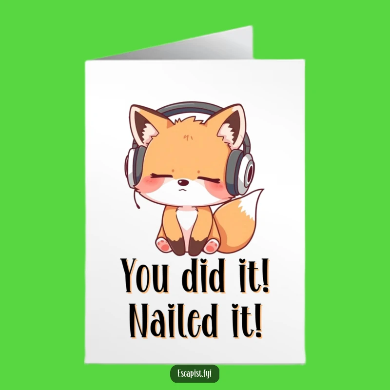 Free Printable Congrats Card: Sleepy Fox Vibes Downloadable Gift for Any Achievement
